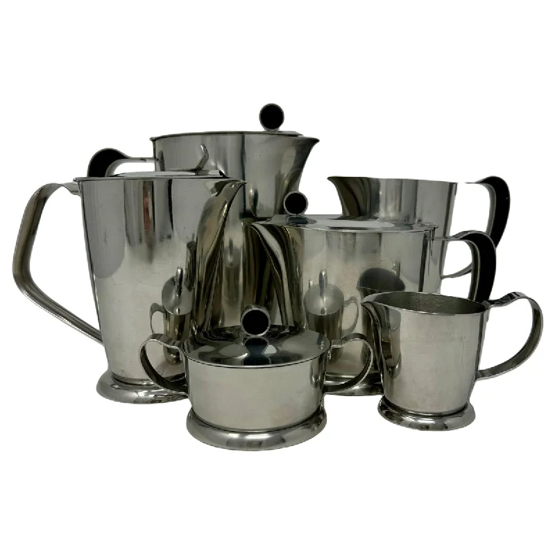 6 Piece MCM Stainless/Bakelite Coffee and Tea Set