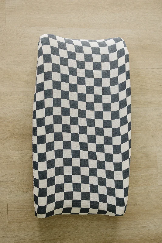 Charcoal Checkered Muslin Changing Pad Cover