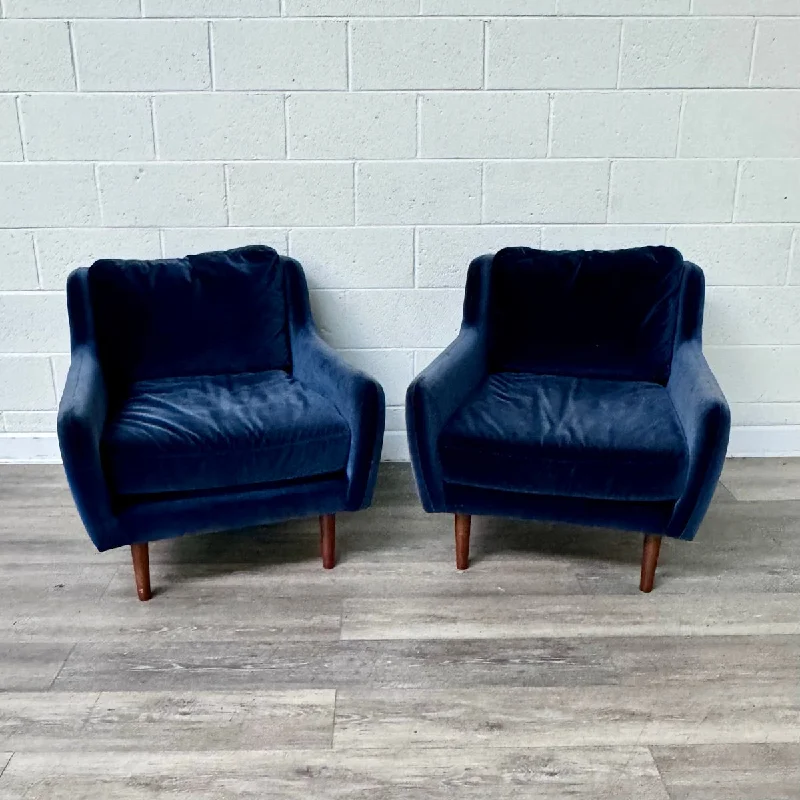 Pair Of Blue Velvet Lounge Chairs