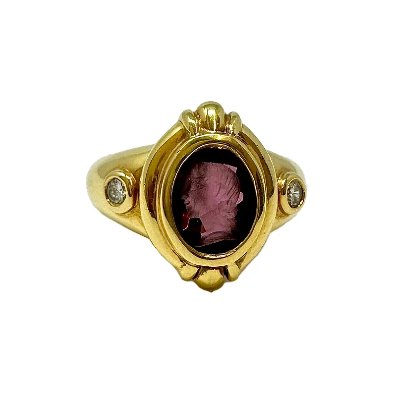 Susan Berman Ring with Garnet Intaglio and 2 Diamonds