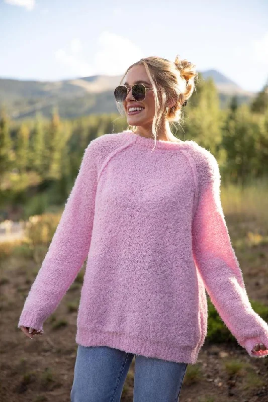 Dreamy Days Pink Fuzzy Crew Neck Sweater