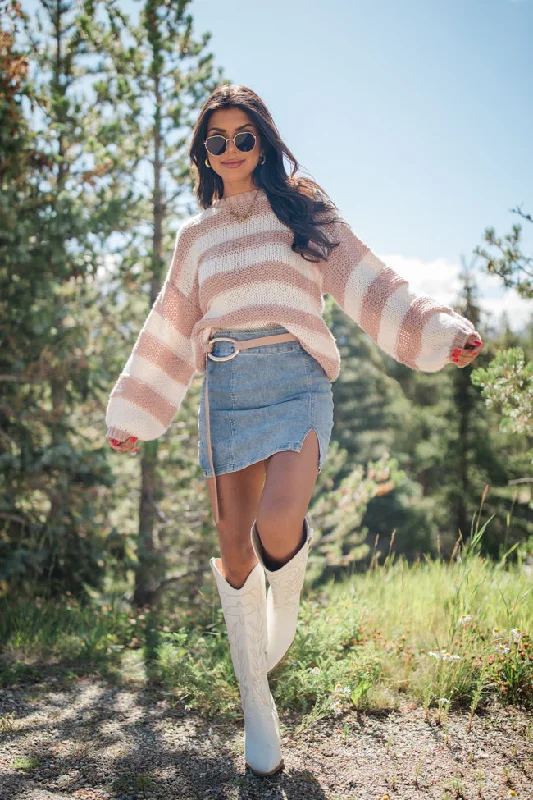 I Always Believe Cream and Tan Textured Stripe Sweater