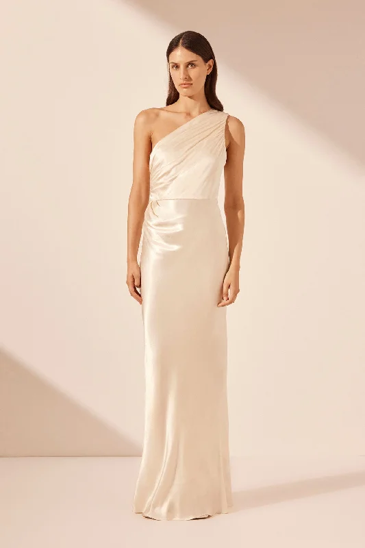 LA LUNE GATHERED ONE SHOULDER MAXI DRESS - CREAM