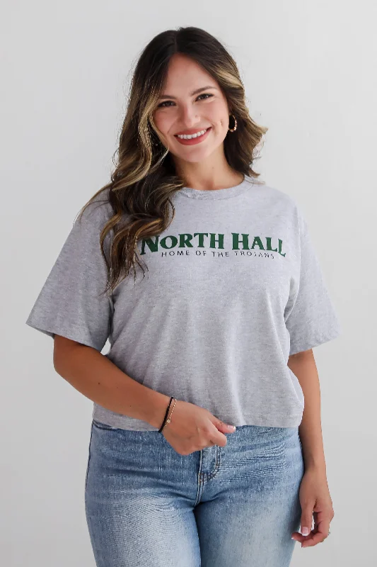 Heather Grey North Hall Home Of The Trojans Cropped Tee