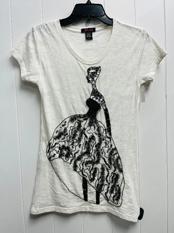 Top Short Sleeve By G-LISH  In Silver & White, Size: S