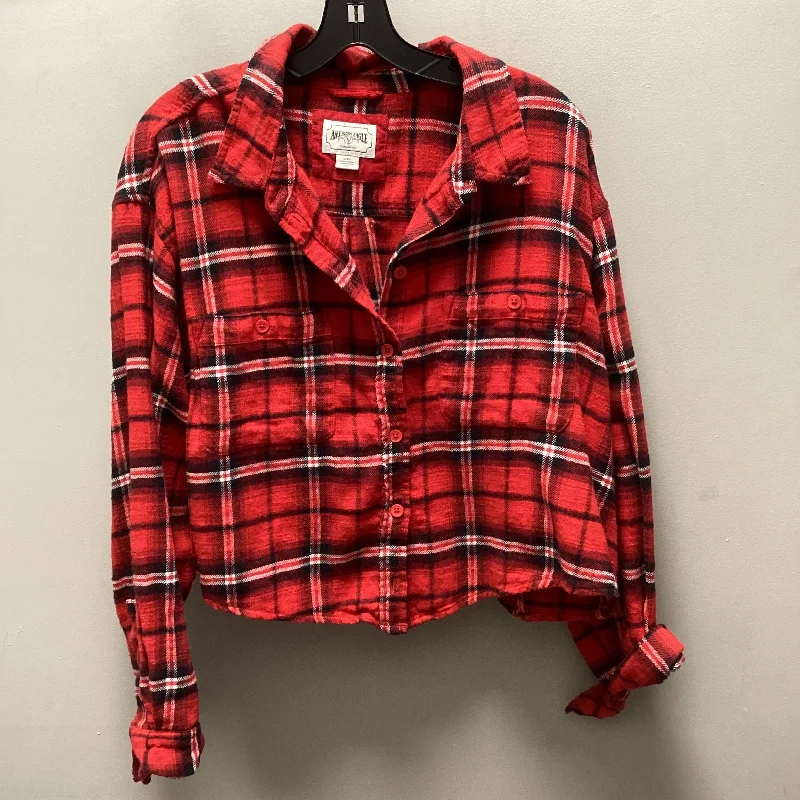 Blouse Long Sleeve By American Eagle In Red, Size: L