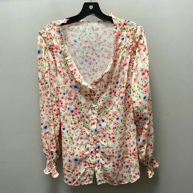 Blouse Long Sleeve By Cme In Pink, Size: Xl