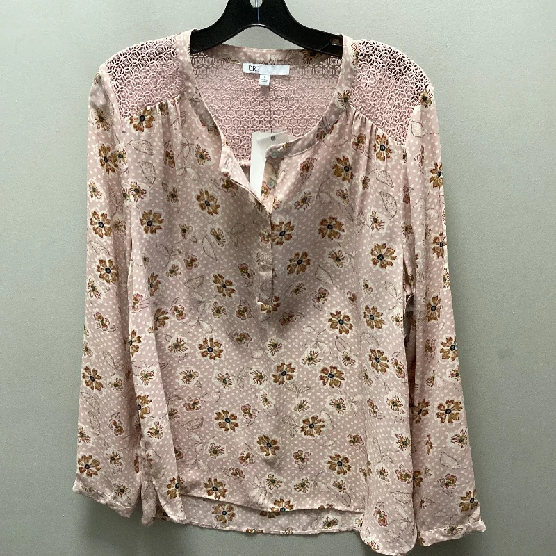 Blouse Long Sleeve By Dr2 In Pink, Size: L