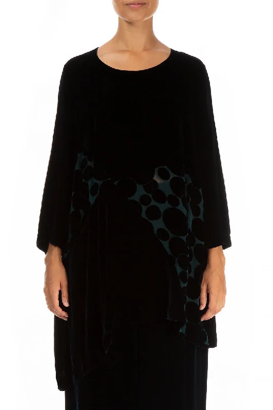 Bubble Pattern Black Silk Velvet Tunic