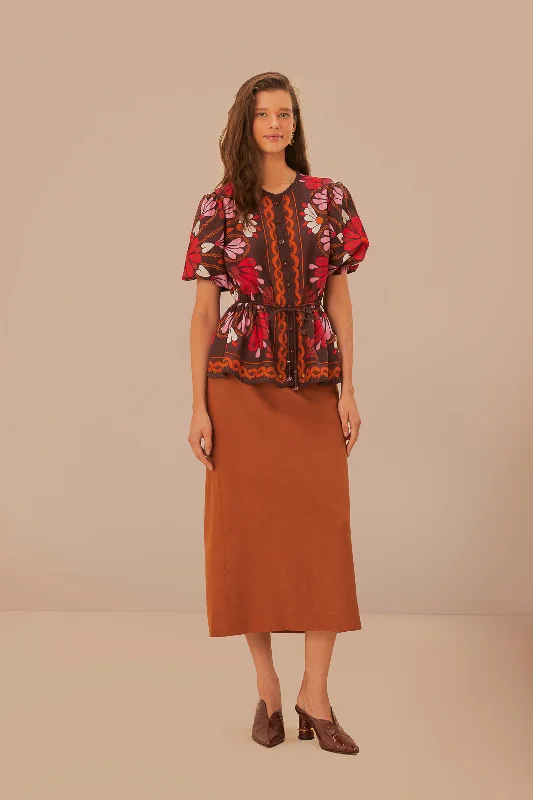 Miranda Brown Short Sleeve Blouse