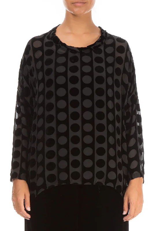 Boxy Devoré Bubbles Black Silk Velvet Blouse