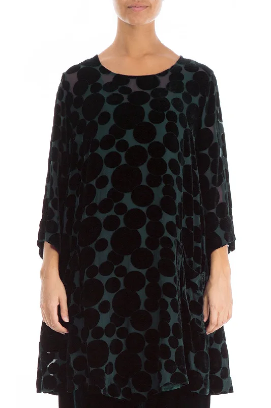 Two Pockets Devoré Bubbles Dark Teal Silk Velvet Tunic