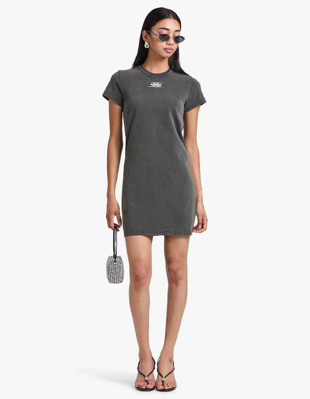 Shrunken Tee Mini Dress With Blade Logo - Washed Cedar