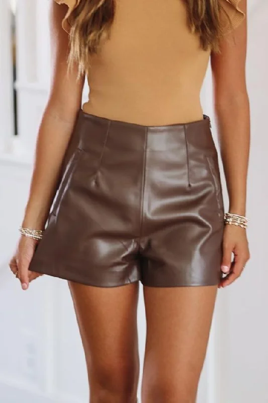 Baby I'm Classic Vegan Leather Shorts - Brown