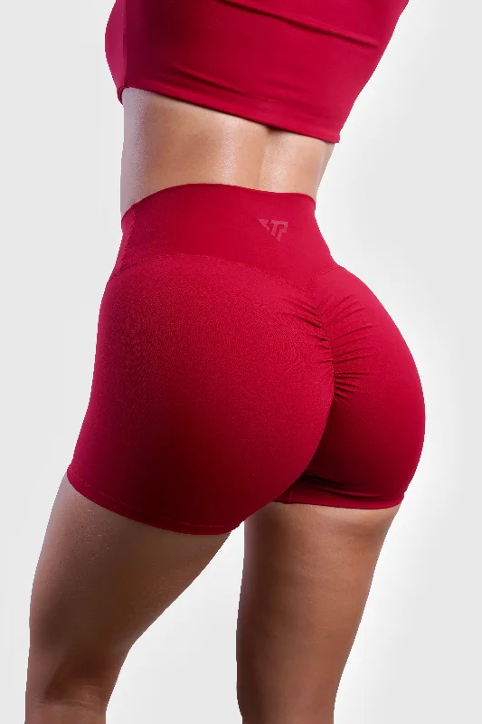 SLEEK SCRUNCH SHORTS - DARK RED