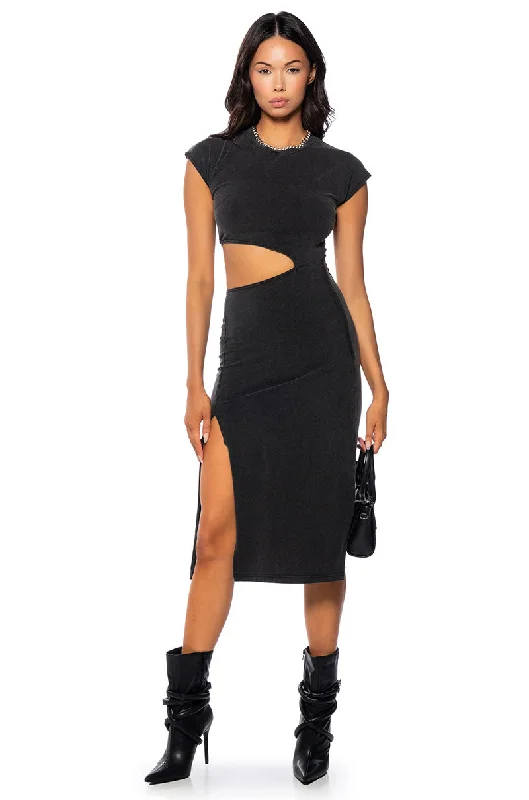 TERRY CUT OUT TSHIRT MIDI DRESS