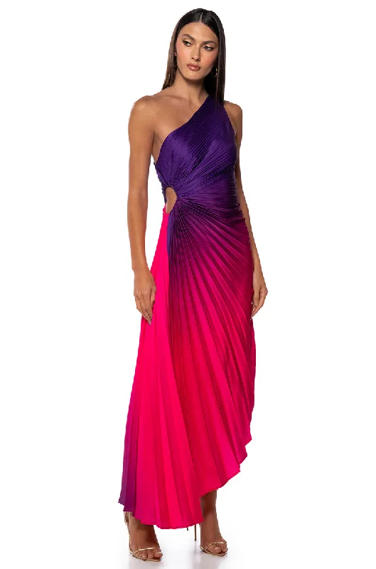 ON MY OWN WAVE OMBRE ONE SHOULDER MAXI DRESS