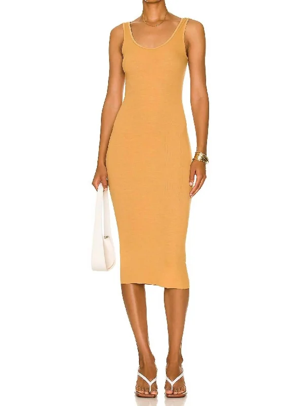 Silk Rib Tank Midi Dress In Honey