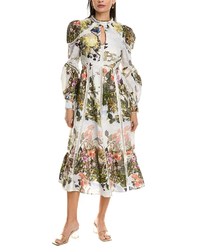 Ted Baker Ladder Trim Insert High-Neck Linen Midi Dress