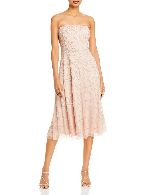 Womens Beaded Midi Cocktail and Party Dress