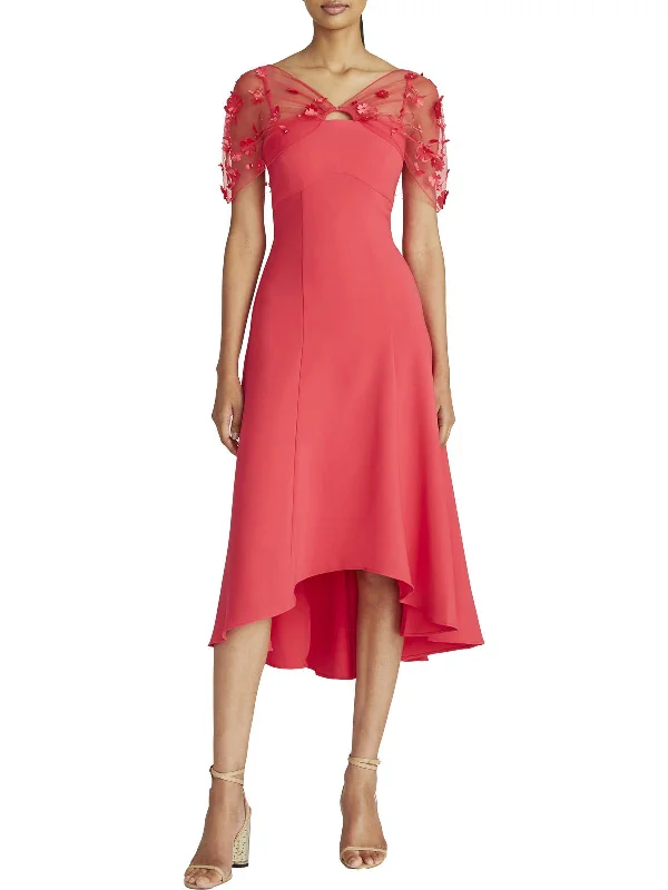 Womens Cap Sleeve Midi Cocktail and Party Dress