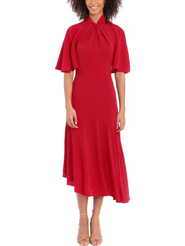 Womens Crepe Midi Cocktail and Party Dress