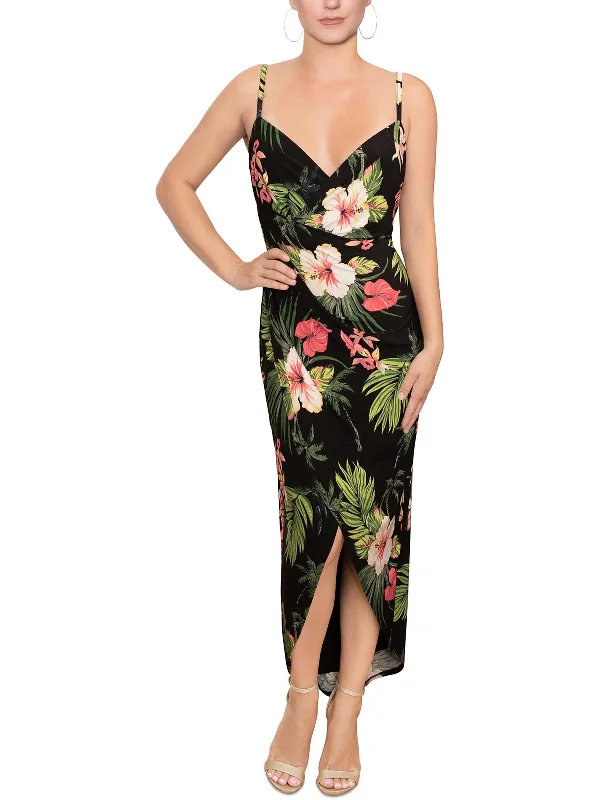 Womens Floral Long Wrap Dress