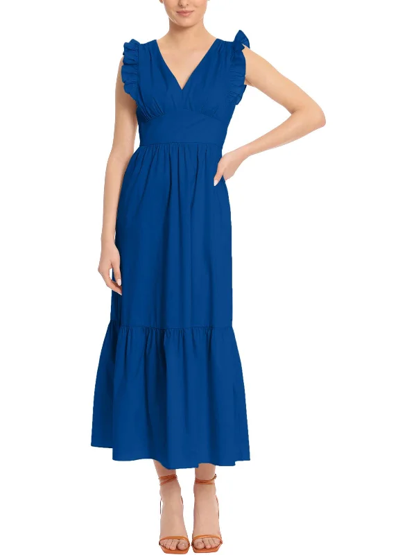 Womens Ruffle Sleeve Long Maxi Dress