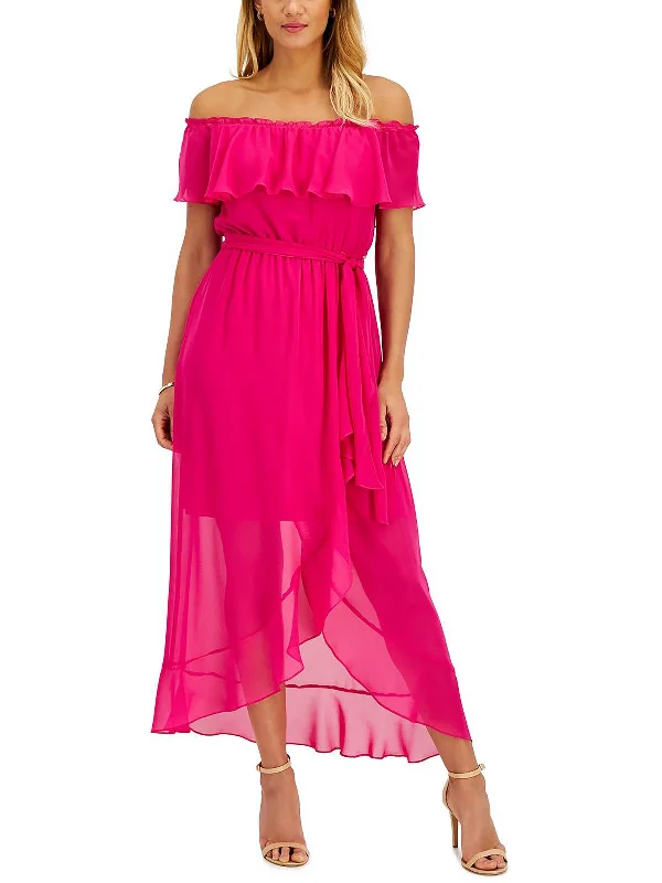 Womens Ruffled Belted Maxi Dress