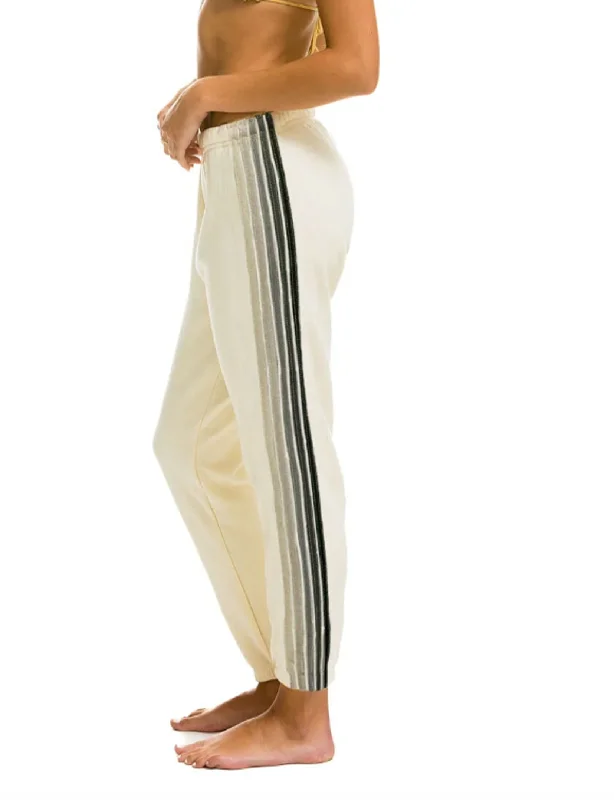 5 Stripe Womens Sweatpant, Vintage White/White Grey