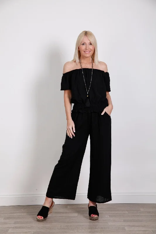 Cotton Palazzo Trousers Black