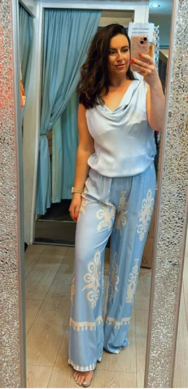 Jess Damask Trousers Blue