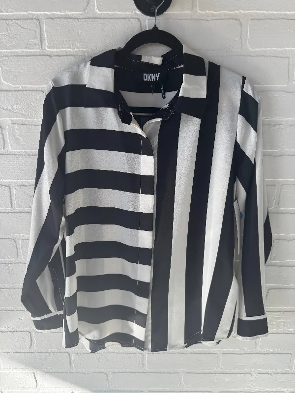 Top Long Sleeve By Dkny In Black & White, Size: M