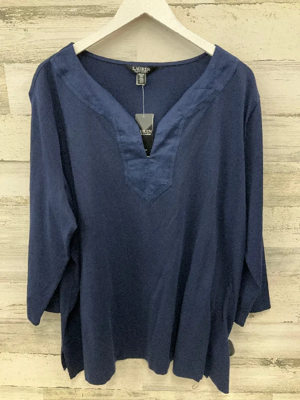 Top Long Sleeve By Lauren By Ralph Lauren In Navy, Size: 3x