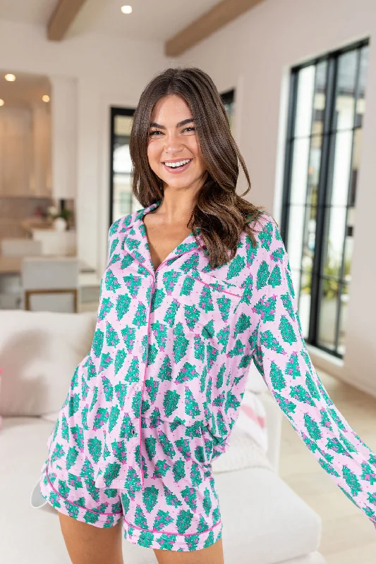 Under The Stars In Pink Pines Long Sleeve Bamboo Pajama Top FINAL SALE