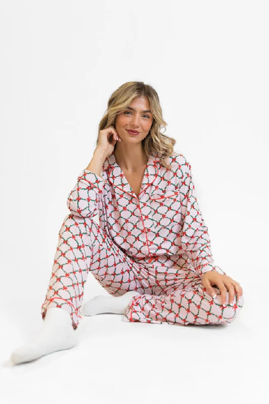 Under The Stars In Ribbons and Garland Long Sleeve Bamboo Pajama Top FINAL SALE